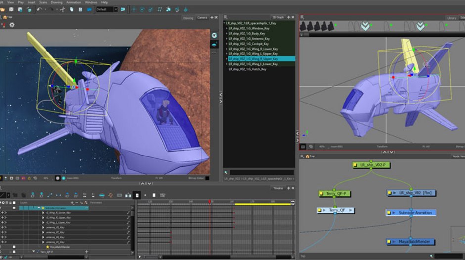 A 3D model integrated into a 2D animation scene in Toon Boom Harmony