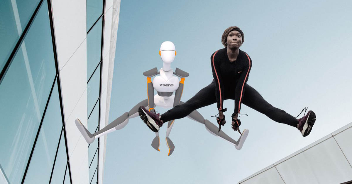 Performer wearing an inertial motion capture suit with body tracking sensors