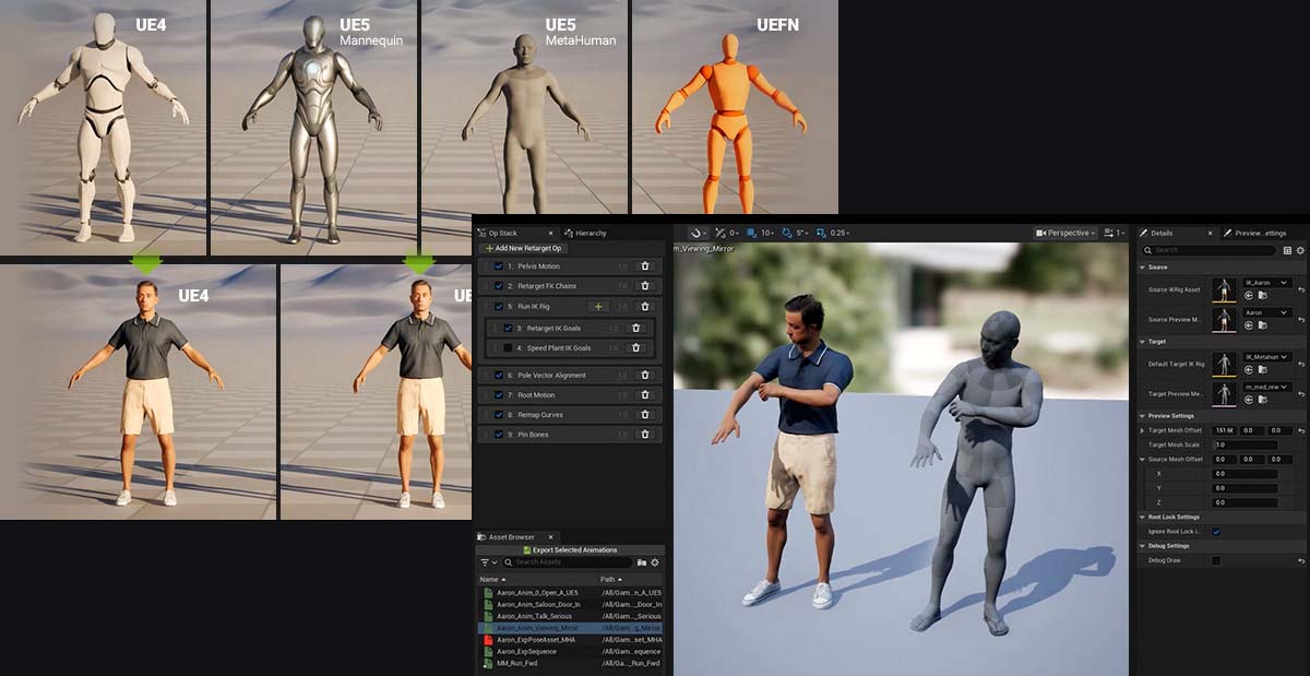 Unreal Engine MetaHuman character animation workflow using motion capture data